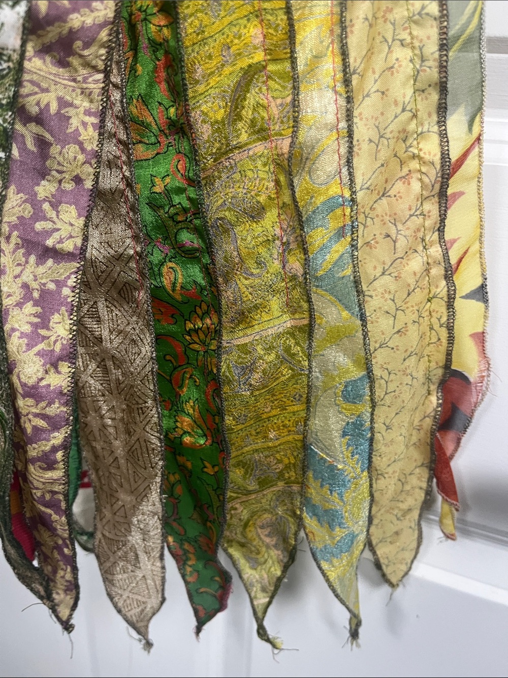 100% Silk Multicolor Strips patchwork mixed media boho vintage scarf - Picture 3 of 6